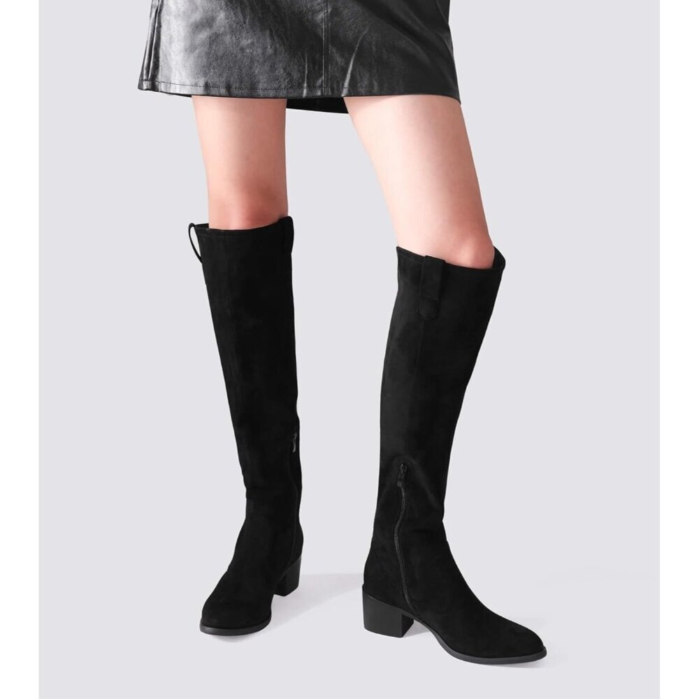 🆕Women's Black Faux Suede Over The Knee Thigh High Chunky Heel Pointed Toe Boot - Picture 7 of 11